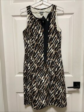 Ann Taylor |  Black, Brown & Cream |Printed | Tie-Neck | Sheath Dress | Size 8